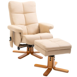 Fauteuil de massage inclinable avec repose-pieds KURIS bois et beige