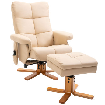 Fauteuil de massage inclinable avec repose-pieds KURIS bois et beige