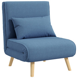 Fauteuil convertible scandinave KULUS bois et tissu bleu