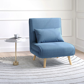 Fauteuil convertible scandinave KULUS bois et tissu bleu