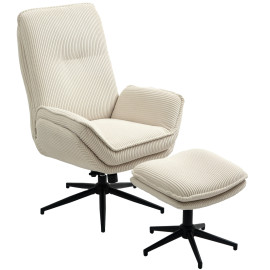 Fauteuil relax SONDRE avec repose-pieds, velours côtelé beige