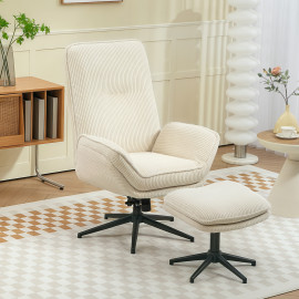 Fauteuil relax SONDRE avec repose-pieds, velours côtelé beige