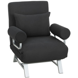 Fauteuil chauffeuse NAVIK convertible inclinable en tissu lin noir