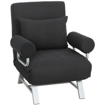 Fauteuil chauffeuse NAVIK convertible inclinable en tissu lin noir