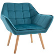 Fauteuil salon scandinave TASIILAQ bois et velours bleu canard