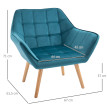 Fauteuil salon scandinave TASIILAQ bois et velours bleu canard