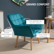 Fauteuil salon scandinave TASIILAQ bois et velours bleu canard