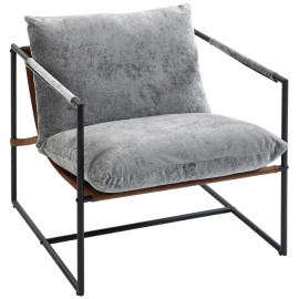 Fauteuil lounge NARSAQ velours gris clair et noir