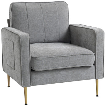 Fauteuil art déco NANOR métal doré et tissu gris clair