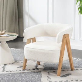 Fauteuil relax nordique STROM bouclette blanche et bois