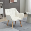 Fauteuil salon NAVIK bois et velours crème