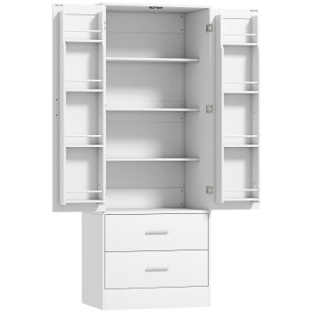 Buffet haut 2 portes BANGS effet bois et blanc