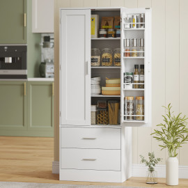 Buffet haut 2 portes BANGS effet bois et blanc