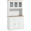 Buffet haut cuisine vitrine SODAK effet bois noyer et blanc