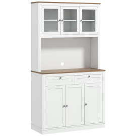 Buffet haut cuisine vitrine SODAK effet bois noyer et blanc