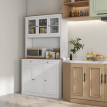 Buffet haut cuisine vitrine SODAK effet bois noyer et blanc