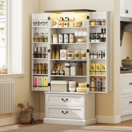 Buffet haut de cuisine lumineux DINOS blanc et brun&nbsp;