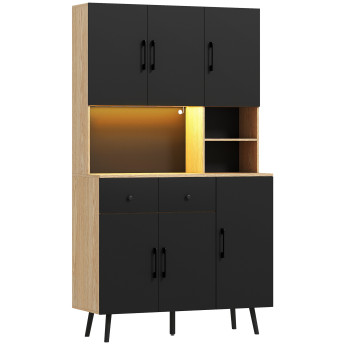 Buffet haut armoire de cuisine lumineux FORKAN effet bois clair