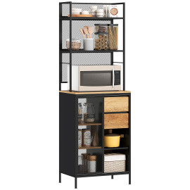 Buffet armoire de cuisine SHOTY effet bois naturel et noir