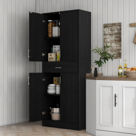 Buffet haut armoire de cuisine KOTIM effet bois noir
