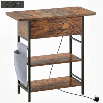 Console style industriel avec station de charge GERRY effet bois vieilli