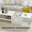 Table basse plateau coulissant MAXIM blanche