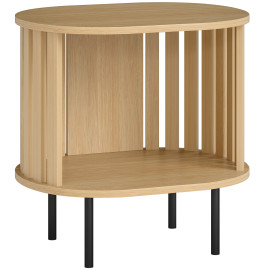 Bout de canapé design à lattes LONEL noir et effet bois naturel