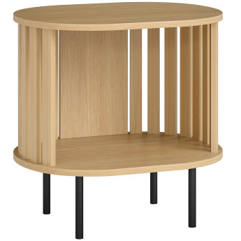 Bout de canapé design à lattes LONEL noir et effet bois naturel