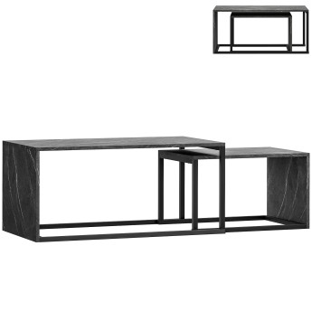 Lot de 2 tables basses gigognes NORES noir et effet marbre gris