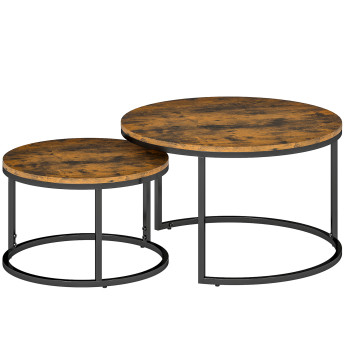 Lot de 2 tables basses rondes SONDY aspect bois vieilli