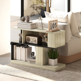 Étagère bout de canapé 3 niveaux SYVY effet bois naturel et noir