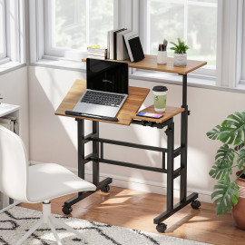 Bureau debout assis mobile inclinable GUYOM marron et noir