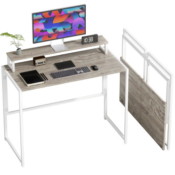 Bureau pliable support écran intégré RAYMO effet bois naturel