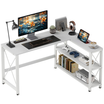 Bureau d’angle modulable multi-rangement LUIZA blanc