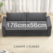 Canapé 3 places 2 coussins CATERIN anthracite