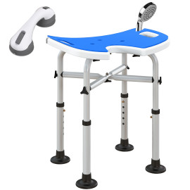 Tabouret de douche avec barre d’appui LABEY bleu et blanc