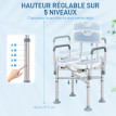 Tabouret de douche réglable avec accoudoirs VERRY bleu et blanc