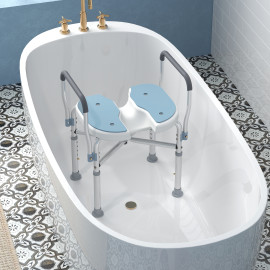 Siège de douche réglable avec accoudoirs IANA bleu clair et blanc