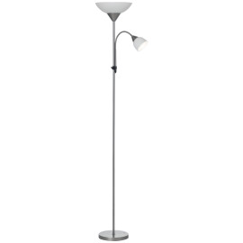 Lampadaire 2 têtes base métal MARIANA argent et blanc