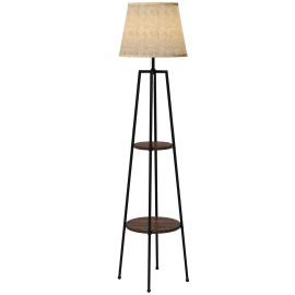 Lampadaire avec étagères BOLLA aspect bois de noyer