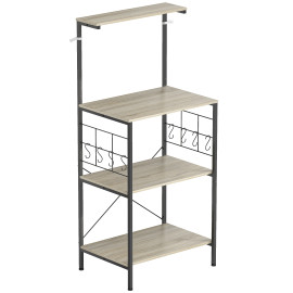 Étagère micro-ondes 8 crochets MERRY chêne et noir