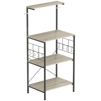 Étagère micro-ondes 8 crochets MERRY chêne et noir