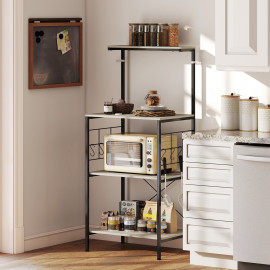 Étagère micro-ondes 8 crochets MERRY chêne et noir