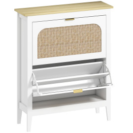 Meuble à chaussures bohème chic rotin VANESS blanc et chêne
