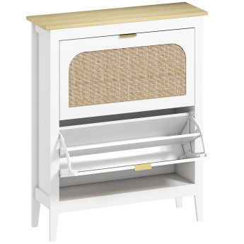 Meuble à chaussures bohème chic rotin VANESS blanc et chêne