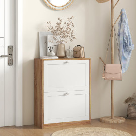 Meuble à chaussures 2 portes abattantes BIRMA blanc et chêne