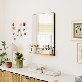 Miroir mural 80 x 60 cm avec étagère REYNY noir