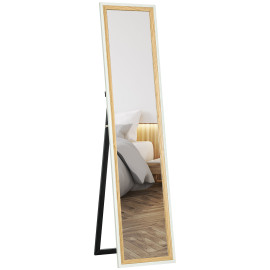 Miroir sur pied ou mural 37 x 157 cm PETER blanc et bois clair