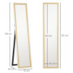Miroir sur pied ou mural 37 x 157 cm PETER blanc et bois clair