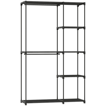 Armoire penderie 2 barres de suspension 6 étagères LUCKY noir